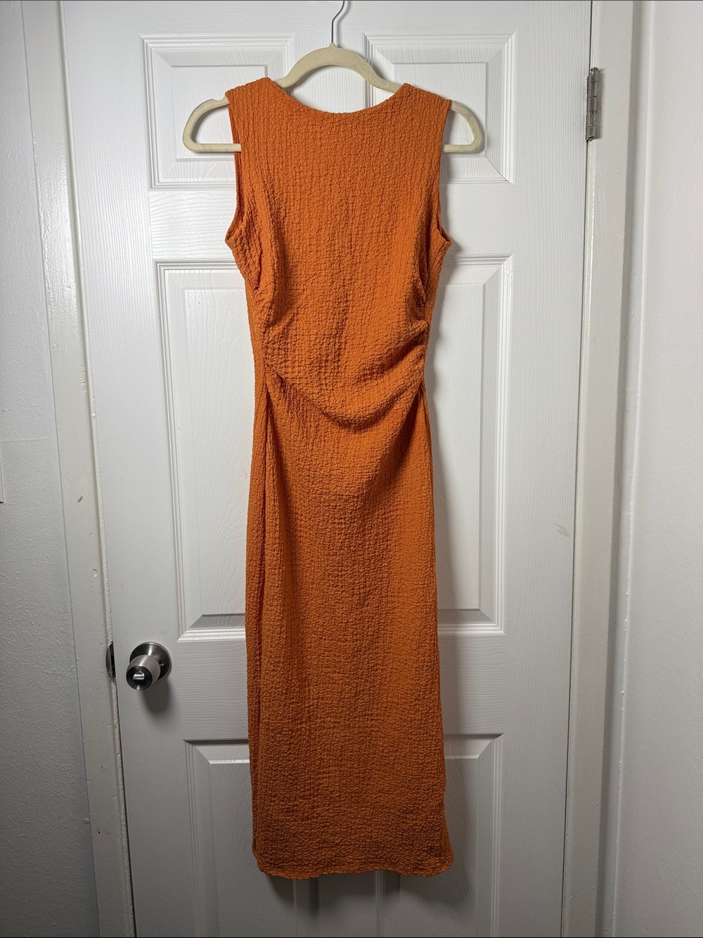 See You Monday Orange Sleeveless Textured Midi Dress